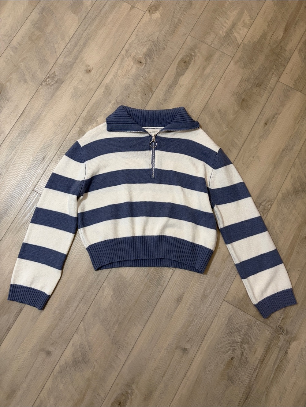 Striped Half-Zip Sweater Pullover - Blue & Cream